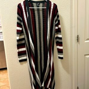 Long Duster Knit Striped Multi Color Cardigan Size Small